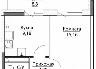 Продам однокомнатную квартиру, 40.9 м2, посёлок Красный Бор