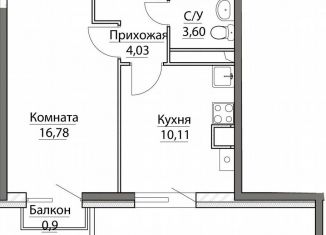 Однокомнатная квартира на продажу, 48.6 м2, посёлок Красный Бор