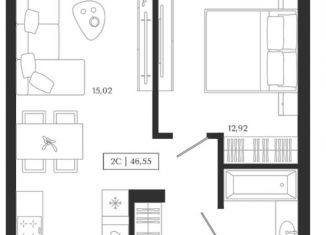 Продажа 2-комнатной квартиры, 46.6 м2, Новосибирск, Центральный район, улица Семьи Шамшиных, 2