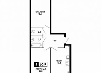 Продается двухкомнатная квартира, 60.9 м2, Кисловодск