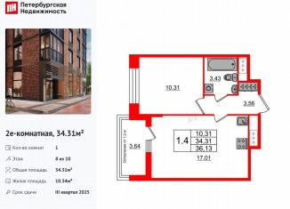 1-ком. квартира на продажу, 34.3 м2, Санкт-Петербург, метро Московская, 1-й Предпортовый проезд, 1