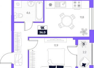 Продается однокомнатная квартира, 36 м2, Тюмень, Калининский округ