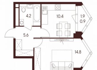 1-комнатная квартира на продажу, 35.9 м2, Москва