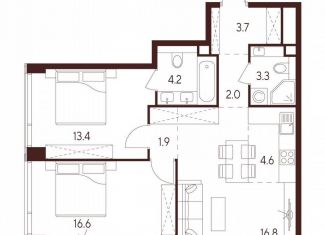 Продается 2-комнатная квартира, 66.5 м2, Москва, станция Зорге