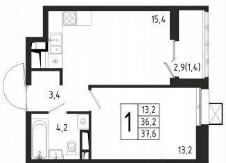 Продам 1-ком. квартиру, 37.6 м2, Ростов-на-Дону, Ленинский район, Береговая улица, 4