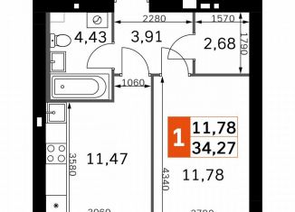 Продается однокомнатная квартира, 34.3 м2, деревня Митькино