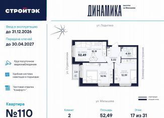 Двухкомнатная квартира на продажу, 52.5 м2, Екатеринбург, улица Малышева, 145, Кировский район