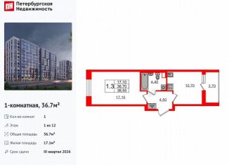 1-ком. квартира на продажу, 36.7 м2, Санкт-Петербург