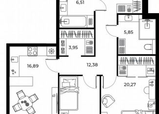 2-комнатная квартира на продажу, 81.1 м2, Заречный, Братская улица, 8