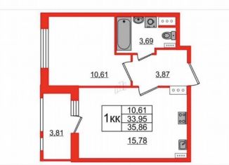 Продажа 1-комнатной квартиры, 35.9 м2, Санкт-Петербург, Кузнецовская улица, ЖК Статус у Парка Победы