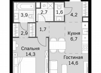 1-комнатная квартира на продажу, 52.6 м2, Москва, метро Беговая