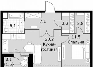 1-ком. квартира на продажу, 52.8 м2, Москва, Строительный проезд, 9с9, район Покровское-Стрешнево