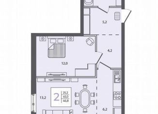 Продажа 1-ком. квартиры, 46.8 м2, посёлок Пригородный