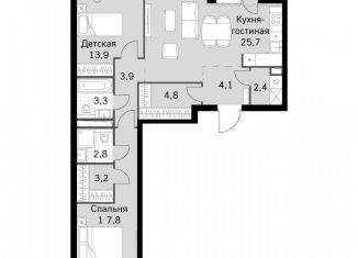 Продам 2-ком. квартиру, 83.8 м2, Москва, Строительный проезд, 9с9, метро Тушинская