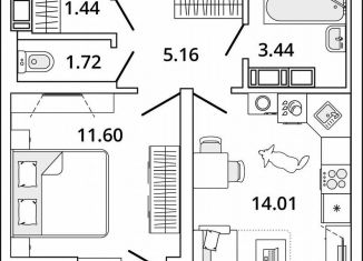 1-ком. квартира на продажу, 38.6 м2, Санкт-Петербург, проспект Маршала Блюхера, 11к3