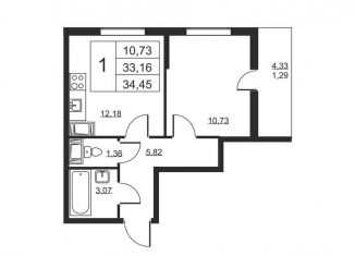 Продается однокомнатная квартира, 34.5 м2, Бугры