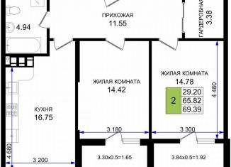 Продается 2-комнатная квартира, 69.4 м2, Тульская область, Шоссейная улица, 5А