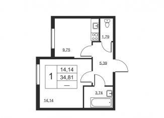 Продается однокомнатная квартира, 34.8 м2, Ленинградская область