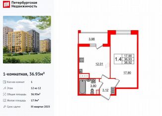 Продаю однокомнатную квартиру, 36.9 м2, Санкт-Петербург, метро Озерки