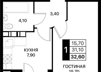 Продам 1-ком. квартиру, 32.6 м2, Ростов-на-Дону