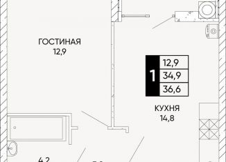 Однокомнатная квартира на продажу, 36.6 м2, Ростов-на-Дону