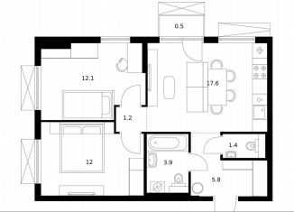 2-ком. квартира на продажу, 54.5 м2, Москва, район Южное Бутово