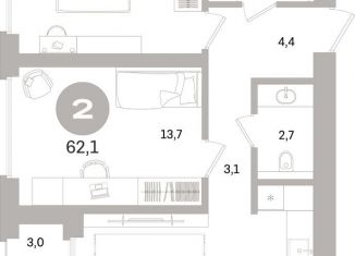 Продается двухкомнатная квартира, 62.1 м2, Санкт-Петербург, метро Зенит