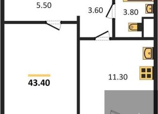 Продаю 1-комнатную квартиру, 43.4 м2, Воронеж, Левобережный район