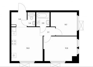 Продажа 2-комнатной квартиры, 48.6 м2, Московская область