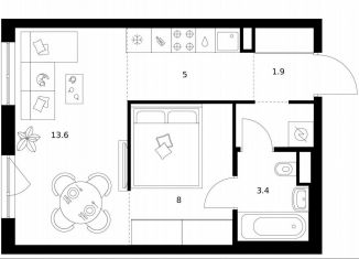 Продам 1-комнатную квартиру, 34.3 м2, Москва, метро Царицыно, жилой комплекс Кавказский Бульвар 51, 3.5