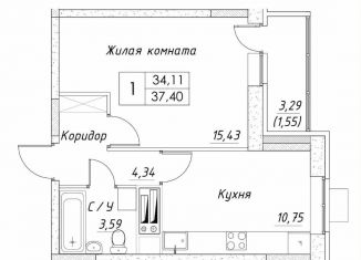 Продажа 1-комнатной квартиры, 35.7 м2, Дмитров