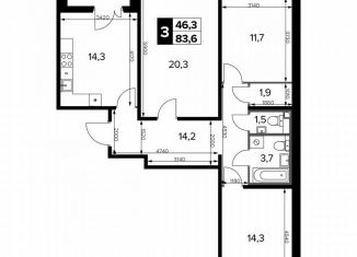 Трехкомнатная квартира на продажу, 83.8 м2, Москва, Ленинградское шоссе, 228к6, Молжаниновский район