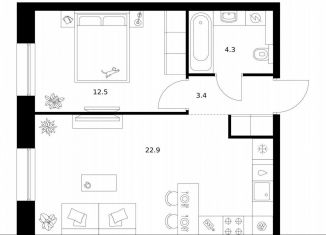 Продам 1-комнатную квартиру, 43.1 м2, Санкт-Петербург, муниципальный округ Гавань