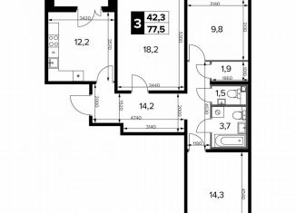 Продажа трехкомнатной квартиры, 77.9 м2, Москва, Ленинградское шоссе, 228к6, ЖК Первый Ленинградский