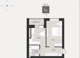 Продам однокомнатную квартиру, 35.1 м2, Калининград