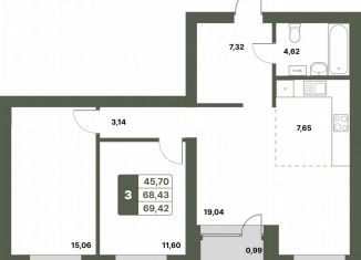 Трехкомнатная квартира на продажу, 69.4 м2, село Миловка