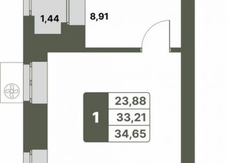 Продажа однокомнатной квартиры, 34.7 м2, село Миловка