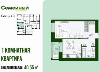 Однокомнатная квартира на продажу, 40.6 м2, Пензенская область, улица Натальи Лавровой, с14/2