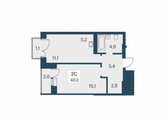 2-комнатная квартира на продажу, 48.2 м2, Новосибирск, метро Заельцовская