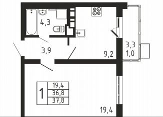 Продажа 1-комнатной квартиры, 37.8 м2, деревня Пирогово