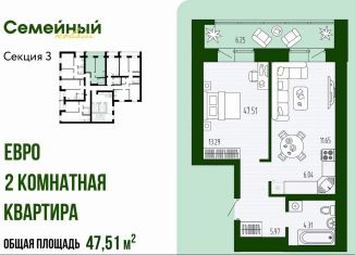 Продам 2-комнатную квартиру, 47.5 м2, Пензенская область, улица Натальи Лавровой, с14/2