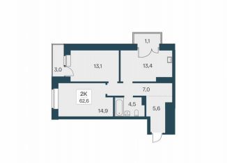 Продаю двухкомнатную квартиру, 62.6 м2, Новосибирск, метро Заельцовская