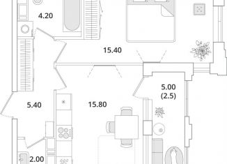 1-комнатная квартира на продажу, 45.3 м2, Санкт-Петербург, Планерная улица, 99, муниципальный округ Юнтолово