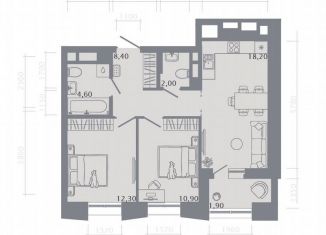 2-ком. квартира на продажу, 58.3 м2, Казань