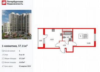 Продам 1-комнатную квартиру, 37.1 м2, Бугры