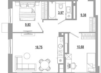 Продаю 2-ком. квартиру, 52.6 м2, Астрахань, Ленинский район