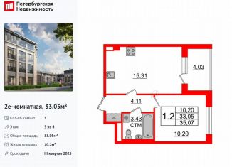 Продам 1-комнатную квартиру, 33.1 м2, посёлок Стрельна