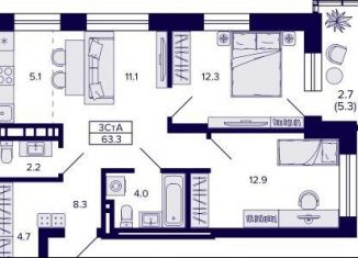 Продажа 2-комнатной квартиры, 63.3 м2, Новосибирск, Кировский район