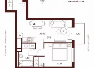 Продаю однокомнатную квартиру, 41.1 м2, Санкт-Петербург, метро Пионерская