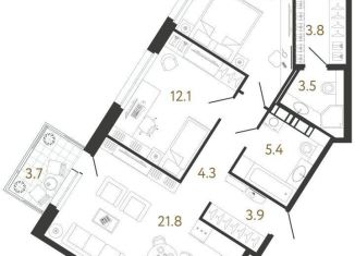 2-комнатная квартира на продажу, 71 м2, Санкт-Петербург, метро Обводный канал